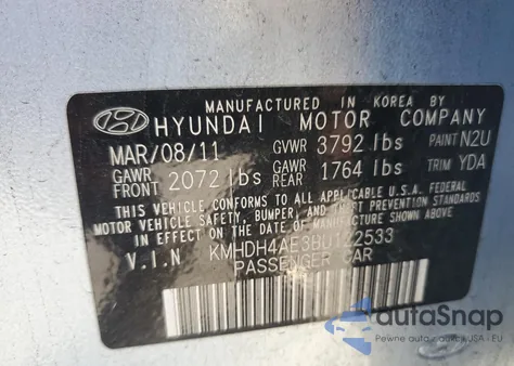 2011 Hyundai Elantra Gls из США, поврежденный, VIN KMHDH4AE3BU122533